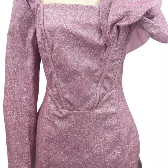 ASOS LUXE Structured One Shoulder Mini Dress in Pink Glitter Size US 6 - Picture 4 of 13